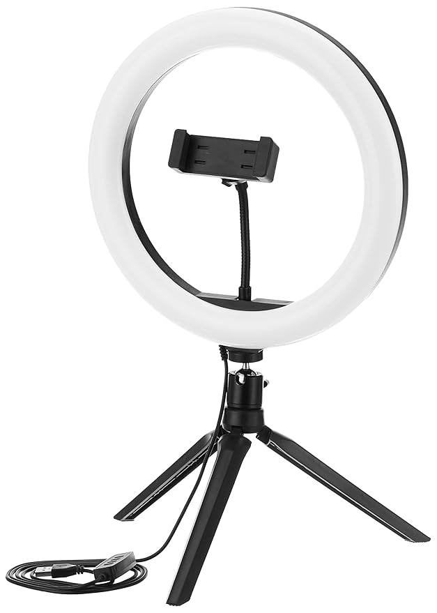 Amazon Basics LED Ring Light (10-inch) with Mini Stand, Hot Shoe Adapter and 3 Temperature Modes for YouTube, Photo-Shoot, Vlogging & More