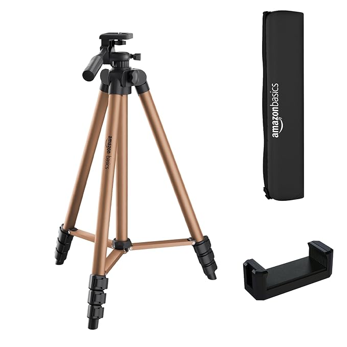 AMAZONBASICS Lightweight 41-134cm Tripod with Mobile Holder & Carry Bag | for All Camera/Go pro/Smartphones| Copper